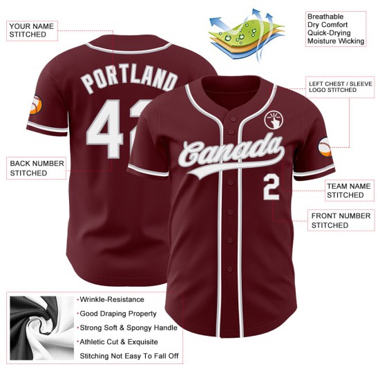 Benutzerdefinierte Burgund Weiß-Grau Authentic Baseball Jersey Benutzerdefinierte Burgund Weiß-Grau Authentic Baseball Jersey
