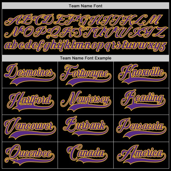 Benutzerdefiniertes authentisches Baseballtrikot in Schwarz, Lila und Gold Benutzerdefiniertes authentisches Baseballtrikot in Schwarz, Lila und Gold