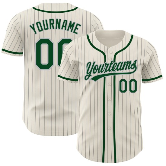 Benutzerdefinierte Creme Grau Nadelstreifen Grün Authentic Baseball Jersey Benutzerdefinierte Creme Grau Nadelstreifen Grün Authentic Baseball Jersey