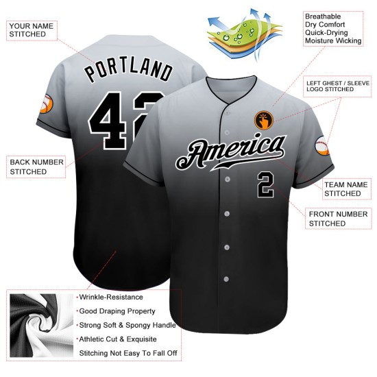 Benutzerdefinierte grau schwarz-weiß authentische verblasst Mode Baseball Jersey Benutzerdefinierte grau schwarz-weiß authentische verblasst Mode Baseball Jersey