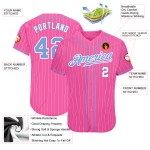 Benutzerdefinierte rosa weiße Nadelstreifen hellblau-weiß authentische Baseball Jersey Benutzerdefinierte rosa weiße Nadelstreifen hellblau-weiß authentische Baseball Jersey