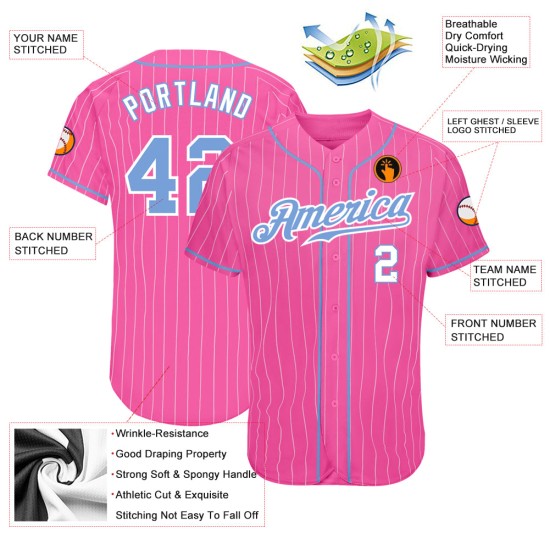 Benutzerdefinierte rosa weiße Nadelstreifen hellblau-weiß authentische Baseball Jersey Benutzerdefinierte rosa weiße Nadelstreifen hellblau-weiß authentische Baseball Jersey