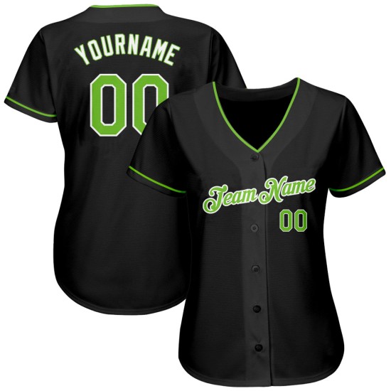 Benutzerdefiniertes authentisches Baseball-Trikot in Schwarz-Neongrün-Weiß Benutzerdefiniertes authentisches Baseball-Trikot in Schwarz-Neongrün-Weiß