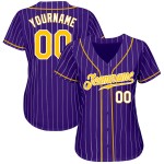 Benutzerdefinierte lila weiß Nadelstreifen Gold-weiß authentische Baseball Jersey Benutzerdefinierte lila weiß Nadelstreifen Gold-weiß authentische Baseball Jersey