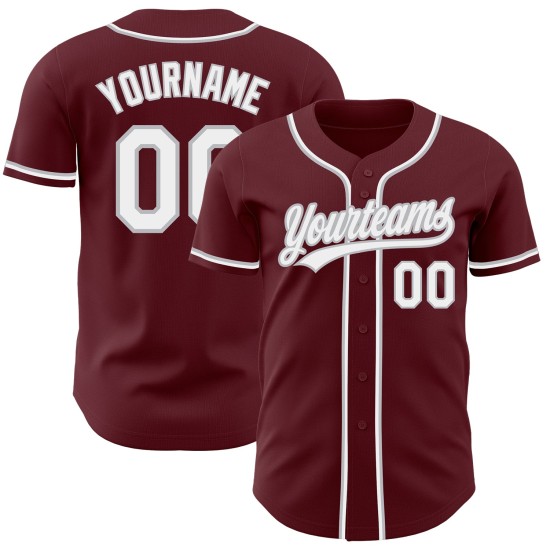 Benutzerdefinierte Burgund Weiß-Grau Authentic Baseball Jersey Benutzerdefinierte Burgund Weiß-Grau Authentic Baseball Jersey