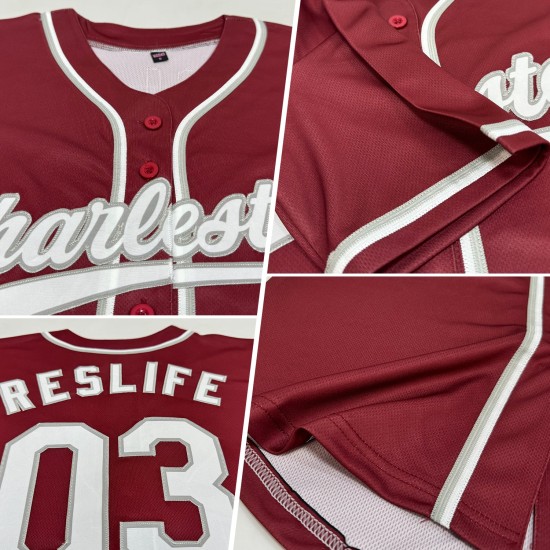 Benutzerdefinierte Burgund Weiß-Grau Authentic Baseball Jersey Benutzerdefinierte Burgund Weiß-Grau Authentic Baseball Jersey