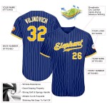 Benutzerdefinierte Royal Weiß Nadelstreifen Gold-Weiß Authentic Baseball Jersey Benutzerdefinierte Royal Weiß Nadelstreifen Gold-Weiß Authentic Baseball Jersey