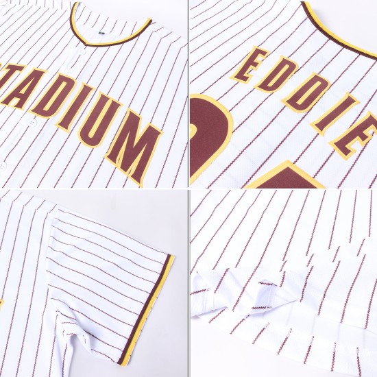 Benutzerdefinierte weiß braun Nadelstreifen braun-gold Baseball Jersey Benutzerdefinierte weiß braun Nadelstreifen braun-gold Baseball Jersey