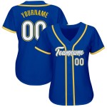 Benutzerdefiniertes authentisches Royal-Weiß-Gold-Baseballtrikot Benutzerdefiniertes authentisches Royal-Weiß-Gold-Baseballtrikot