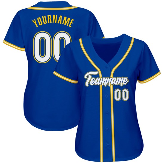 Benutzerdefiniertes authentisches Royal-Weiß-Gold-Baseballtrikot Benutzerdefiniertes authentisches Royal-Weiß-Gold-Baseballtrikot